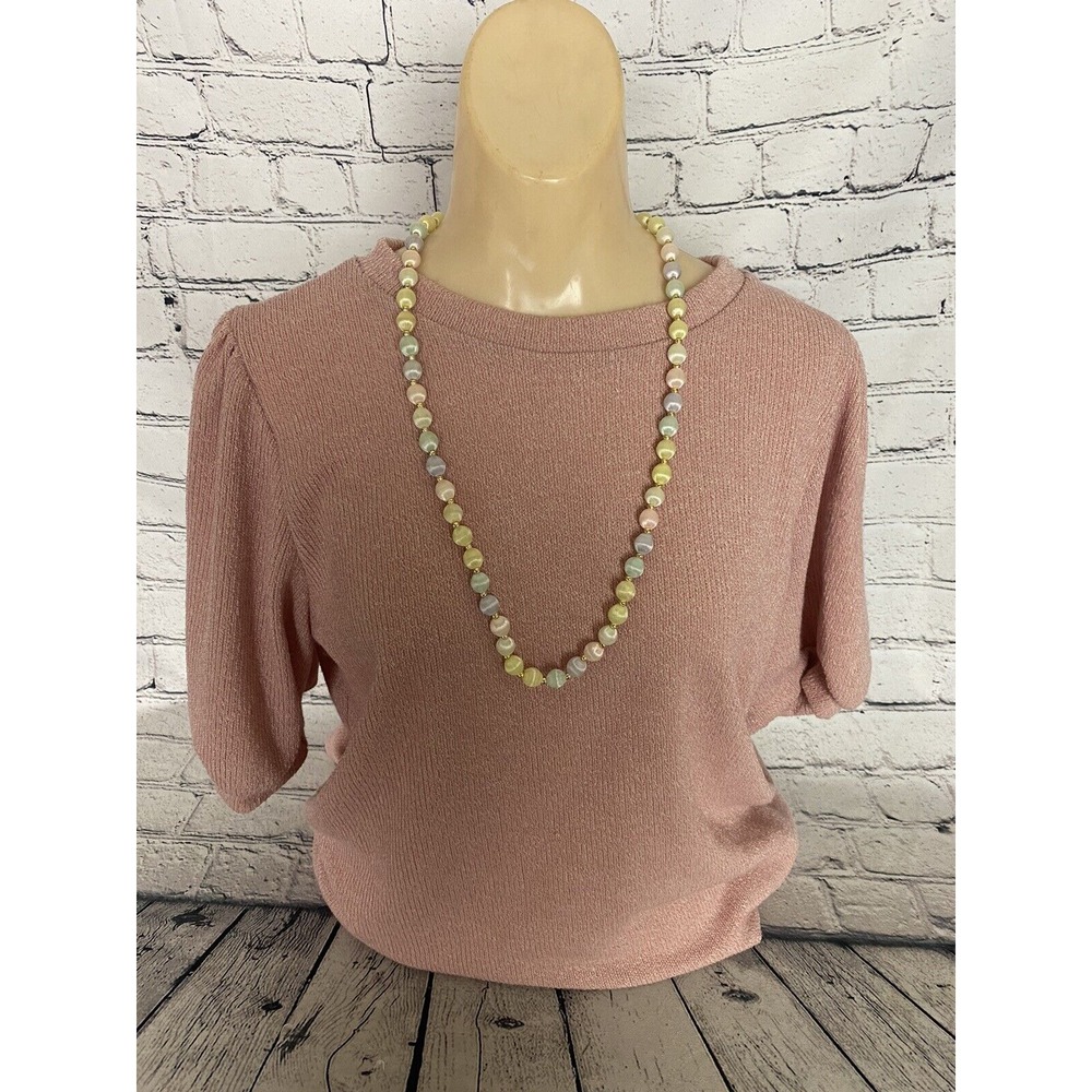 Vintage 1980's Satin Silk Thread Bead  Necklace Multicolor Pastel‎ Beads